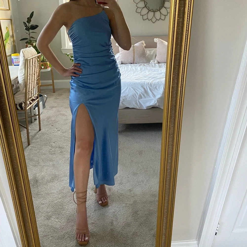 LINE AND DOT midi blue spring summer dress - Picture 3 of 5